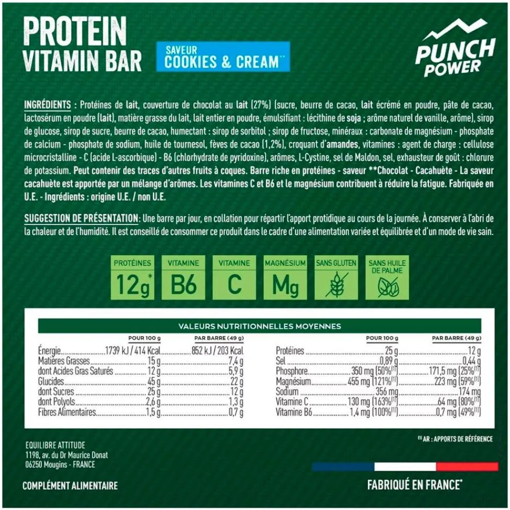 Entrainement|Barre Énergétique<Punch Power Barre Energétique Protein Vitamin Bar 49 g. Cookies Cream