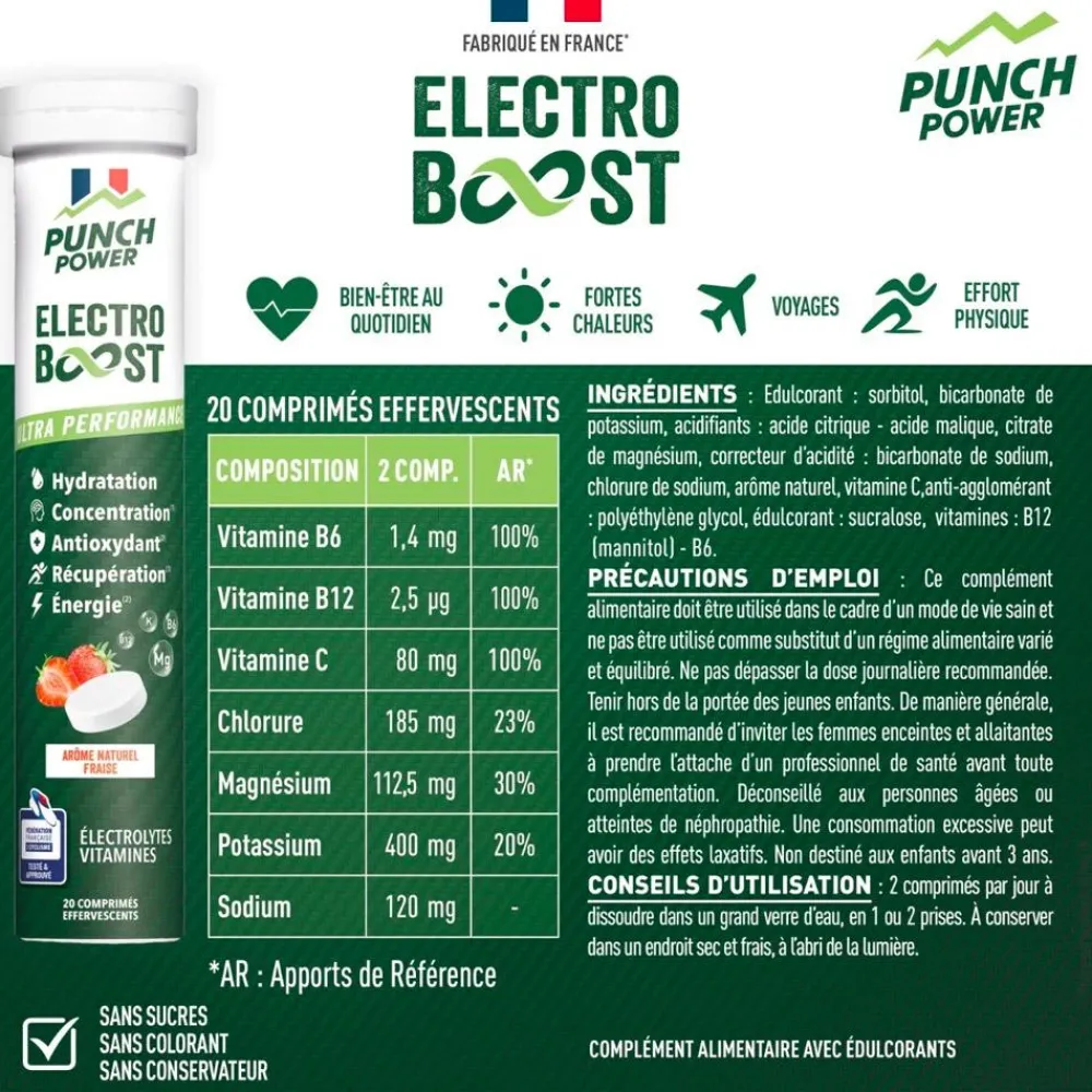 New Boisson Electroboost - Tube 20 Comprimés Fraise Boisson Énergétique|Entrainement