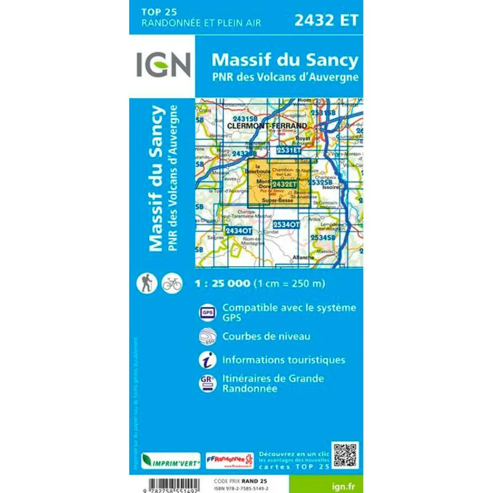 Carte Ign<IGN Carte 2432ET Massif du Sancy, PNR des Volcans d'Auvergne