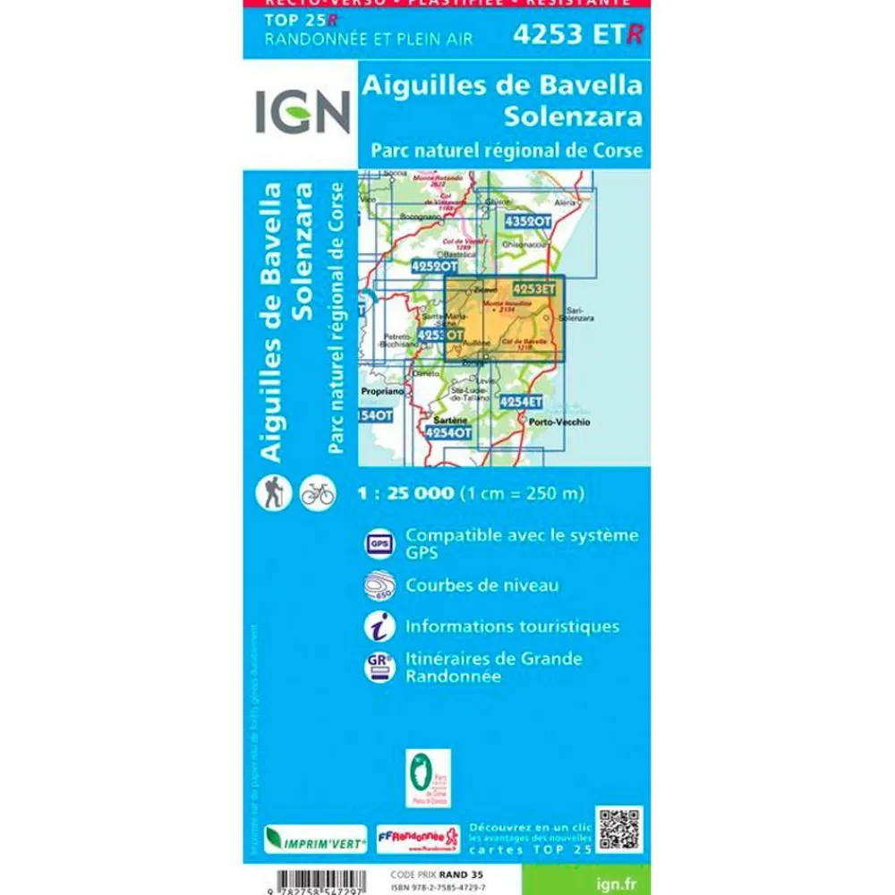 Carte 4253ETR Aiguilles de Bavella, Solenzara, Parc naturel régional de Corse - Résistante Carte Ign