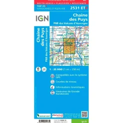 Online Carte 2531ETR Chaine des Puys, PNR des Volcans d'Auvergne - Résistante Carte Ign