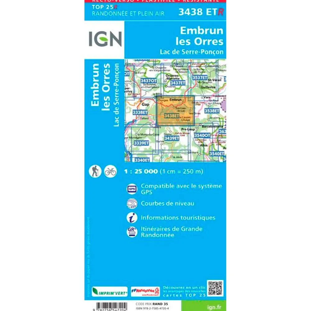 Best Carte 3438ETR Embrun, les Orres, Lac de Serre-Ponçon - Résistante Carte Ign