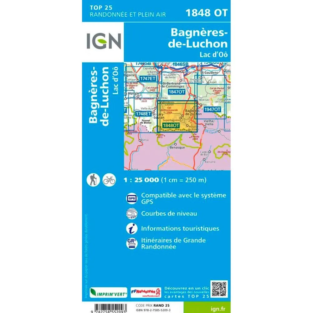 Carte Ign<IGN Carte 1848OT Bagnères-de-Luchon, Lac d'Oô