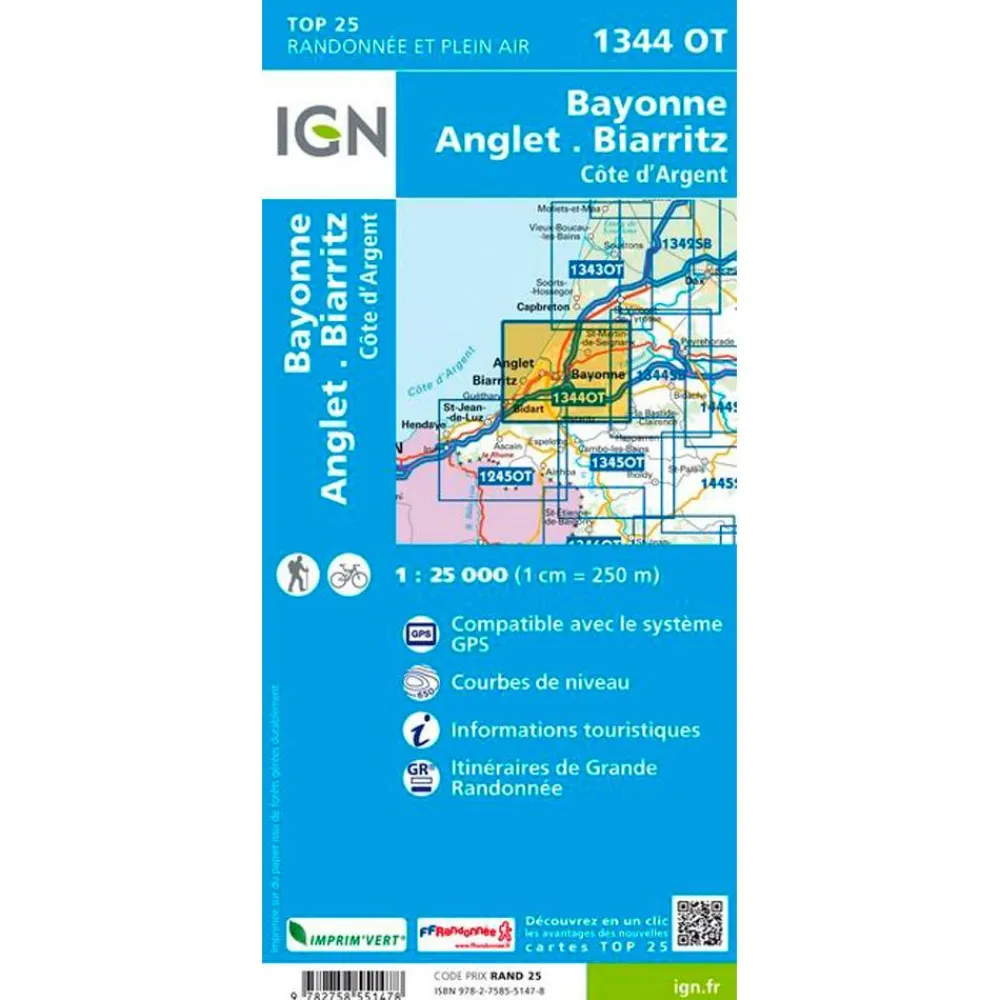 Carte Ign<IGN Carte 1344OT Bayonne Anglet Biarritz Côte d'Argent