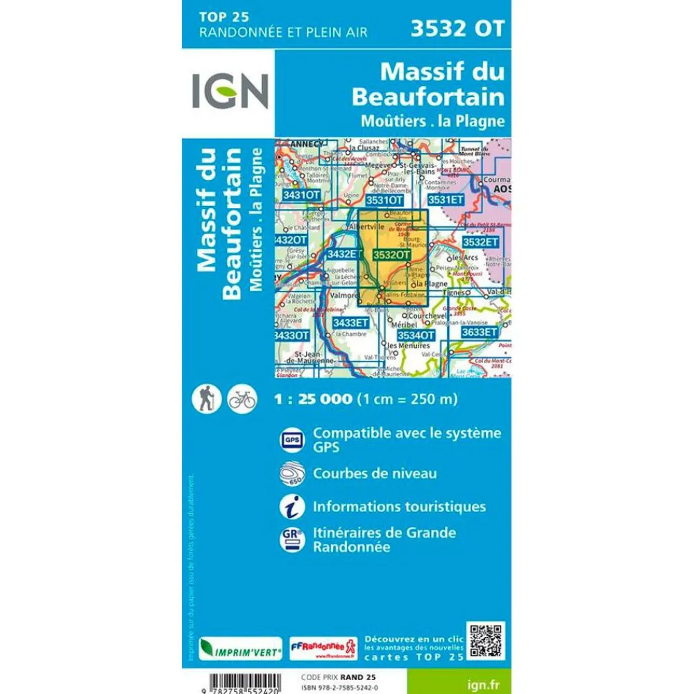 Clearance Carte 3532OT Massif du Beaufortain, Moûtiers, la Plagne Carte Ign