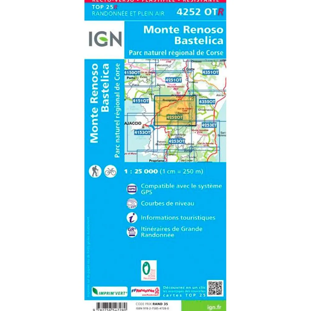 Carte Ign<IGN Carte 4252OTR Monte Renoso, Bastelica, Parc naturel régional de Corse - Résistante