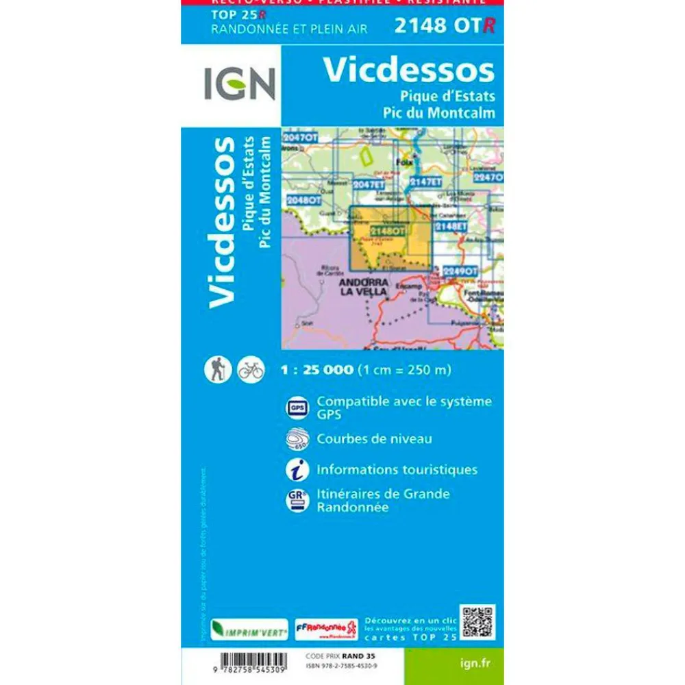 Carte Ign<IGN Carte 2148OTR Vicdessos, Pique d'Estats, Pic du Montcalm