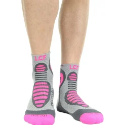 Chaussettes Trail<La Chaussette de France Chaussettes Run Recycled Gris Rose Fluo