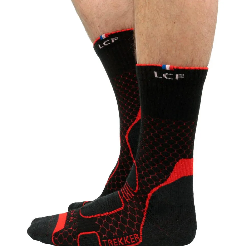 Hot Chaussettes Trekker High Noir Rouge Chaussettes De Randonnée
