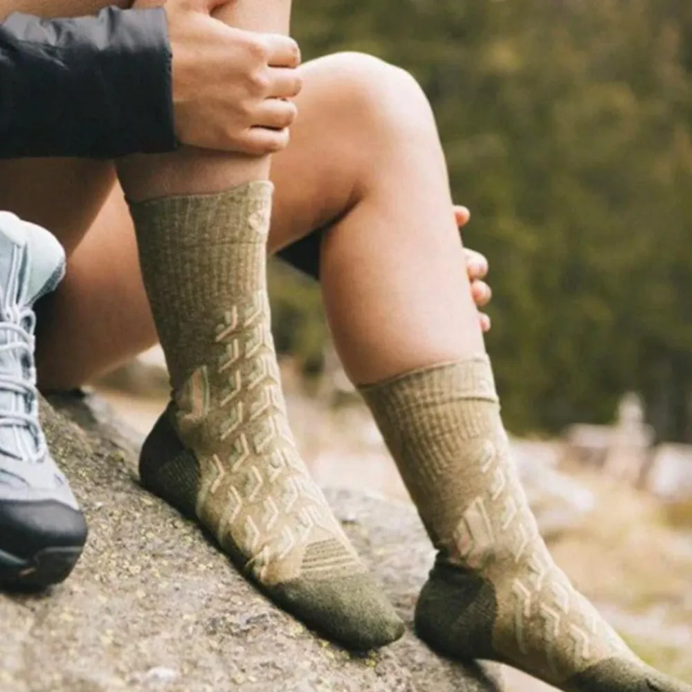 New Chaussettes Trekking Cool Crew Lady Green Beige Chaussettes De Randonnée