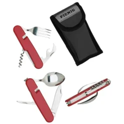 Outlet Couverts Couvert Camping 6pièces 11 cm Inox + Etui Red Vaisselle Camping