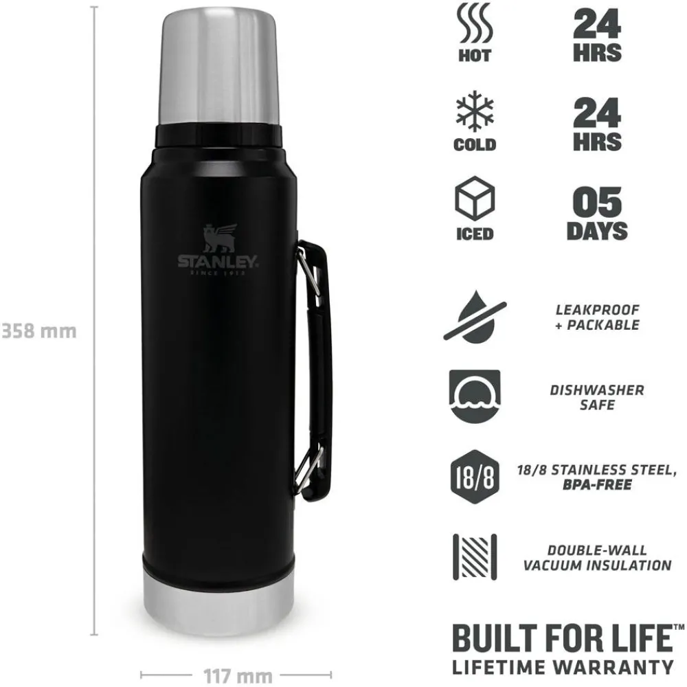 Gourde The Legendary Classic Bottle 1.0L Matte Black Pebble Gourdes