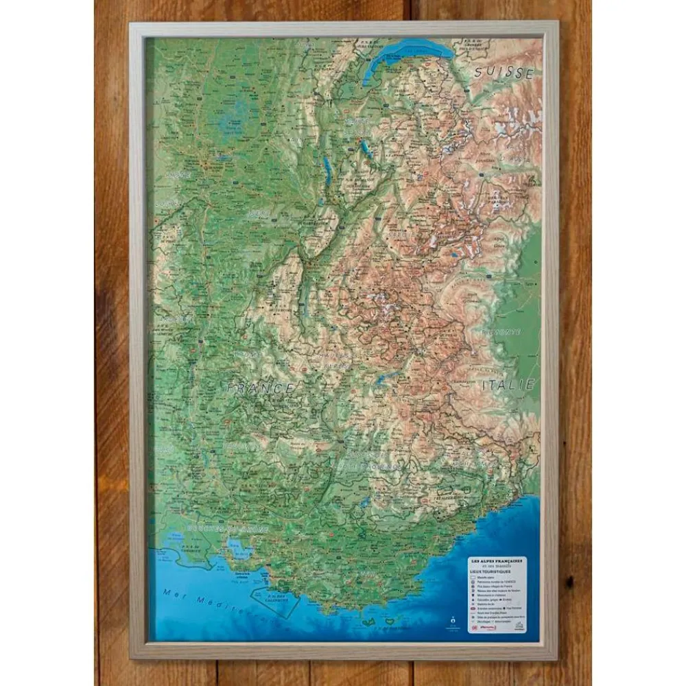 Carte 3D<3DMAP Les Alpes Françaises Et Ses Massifs Alpins + Cadre