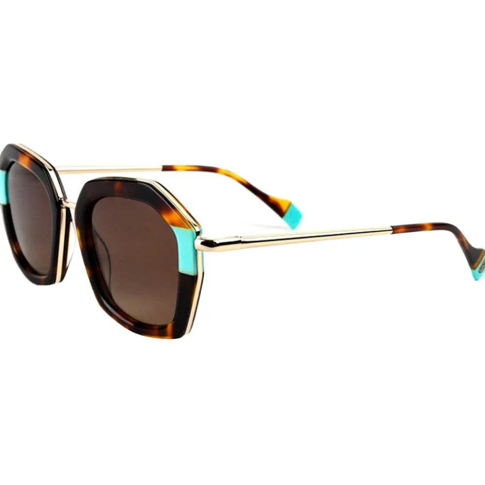 Best Lunettes de soleil Rosalia Shiny Gold Pastel Blue Tortoise Gradient Brown Polarized Femme Lunettes Femme|Lunettes Polarisées