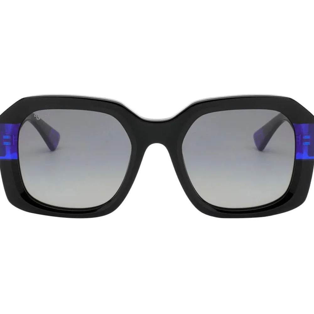 New Lunettes de soleil Isabella Shiny Black Blue Gradient Grey Polarized Femme Lunettes Femme|Lunettes Polarisées