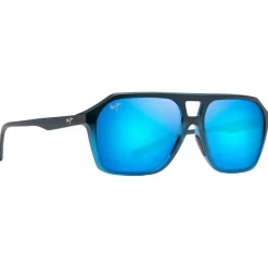 Lunettes Femme|Lunettes Polarisées<Maui Jim Lunettes de soleil Wedges Fondu Noir Mat Bleu Blue Hawaii Mineral Superthin