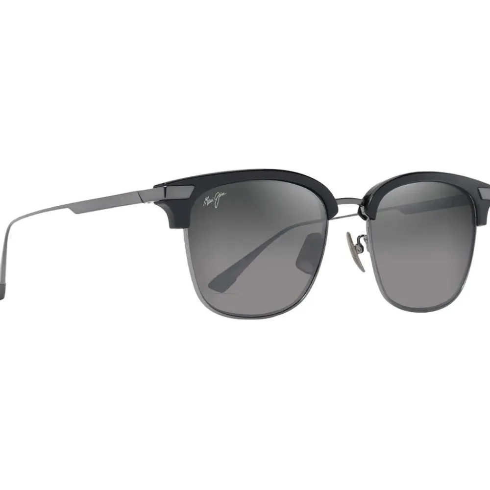 Lunettes Femme|Lunettes Polarisées<Maui Jim Lunettes de soleil Kalaunu Asian Fit Shiny Black Dark Silver Neutral Grey MauiBrilliant