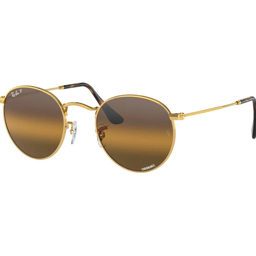 Lunettes Femme|Lunettes Polarisées<Ray Ban Lunettes de soleil RB3447 Round Metal Polished Gold Chromance Silver Brown Polar