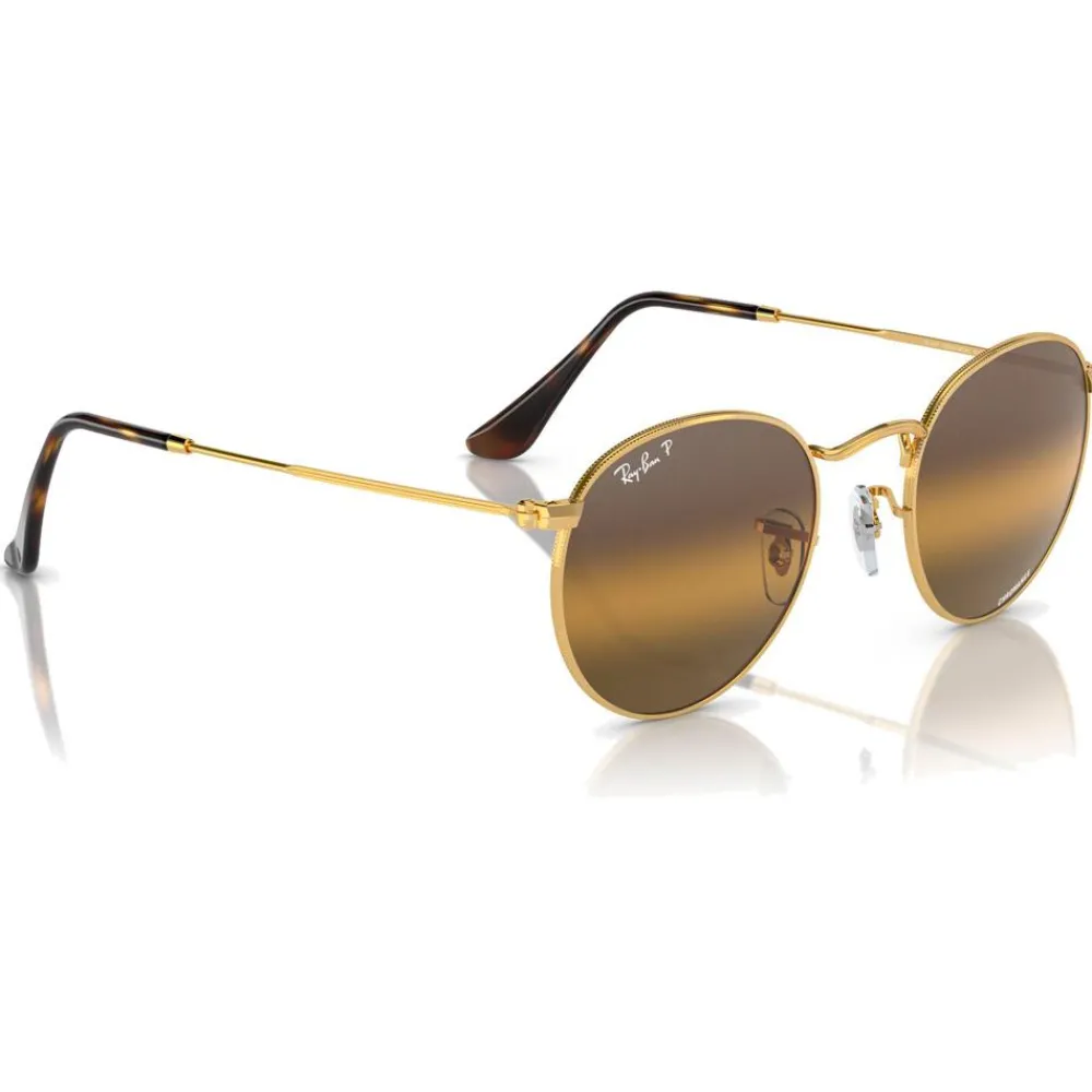 Lunettes Femme|Lunettes Polarisées<Ray Ban Lunettes de soleil RB3447 Round Metal Polished Gold Chromance Silver Brown Polar
