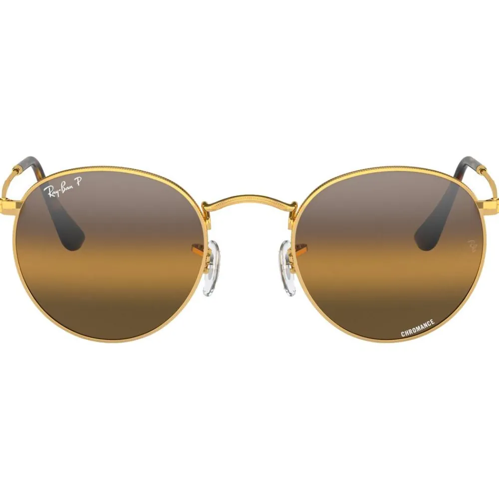 Lunettes Femme|Lunettes Polarisées<Ray Ban Lunettes de soleil RB3447 Round Metal Polished Gold Chromance Silver Brown Polar