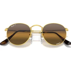 Lunettes Femme|Lunettes Polarisées<Ray Ban Lunettes de soleil RB3447 Round Metal Polished Gold Chromance Silver Brown Polar