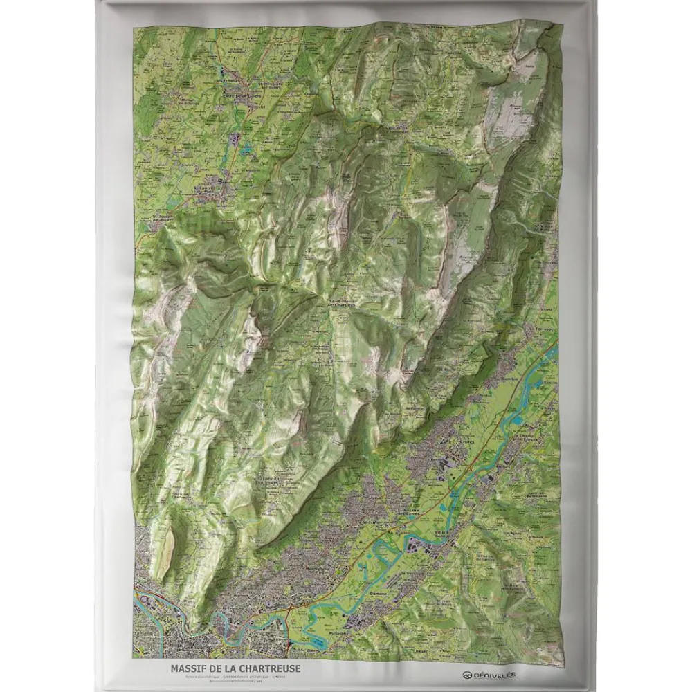 Carte 3D<Deniveles Massif De La Chartreuse + Cadre