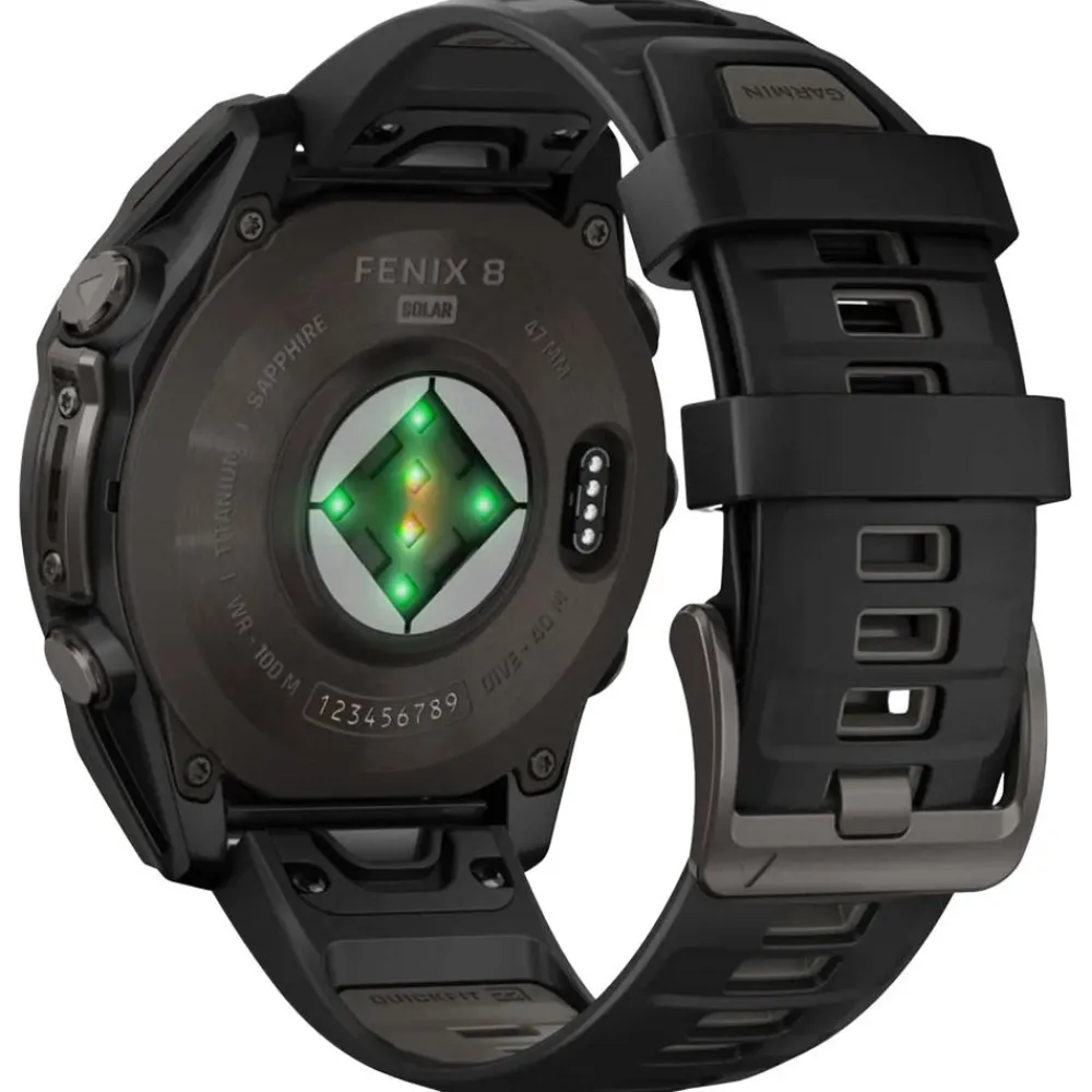 Montres Gps|Montre Connectée<Garmin Montres GPS Fenix 8 Solar Sapphire Titane Carbon Gray DLC Bracelet Silicone Noir Gris Galet