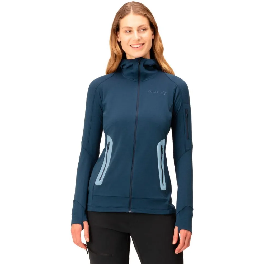 New Polaire falketind Power Grid Hood W's Indigo Night Femme Polaire Femme|Veste De Ski