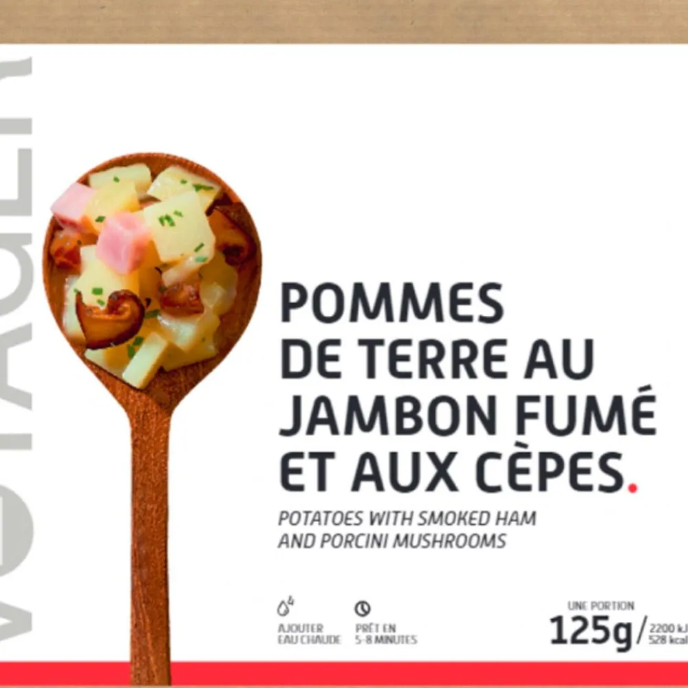 Hot Repas Lyophilisé Pommes De Terre Au Jambon Fumé Et Aux Cèpes 125 g. Repas Lyophilisés
