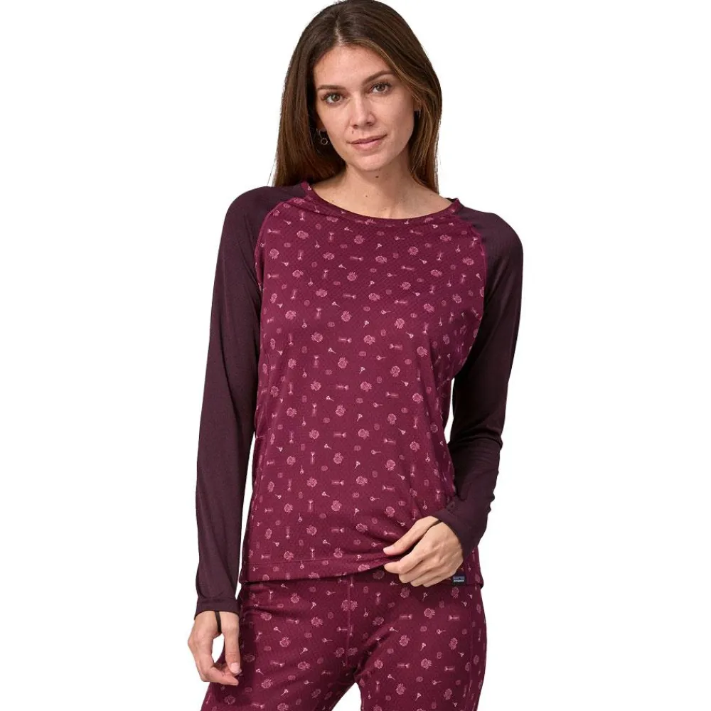 Sous-Vêtement Femme|Sous-Vêtements Thermiques<Patagonia Sous-vêtement technique W's Cap Midweight Crew Fire Floral Night Plum