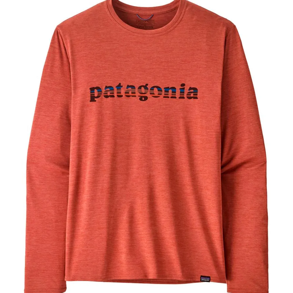 T-Shirt Randonnée<Patagonia Tee-shirt de rando M's L/S Capilene® Cool Daily Graphic 73 Text Logo Potters Red X Dye