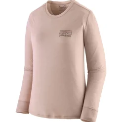 Sale Tee-shirt de rando W's Long-Sleeved Capilene Cool Merino Graphic Shirt Fitz Roy Strata Shroom Taupe Tee Shirt|T-Shirt Randonnée