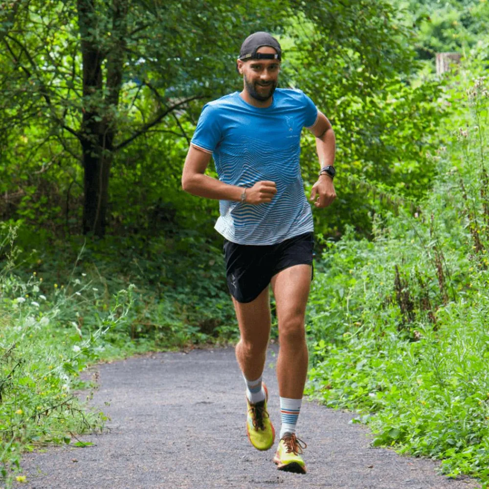 Outlet Tee-shirt de trail Le 1886 Bleu T-Shirt Trail|Vêtements De Trail