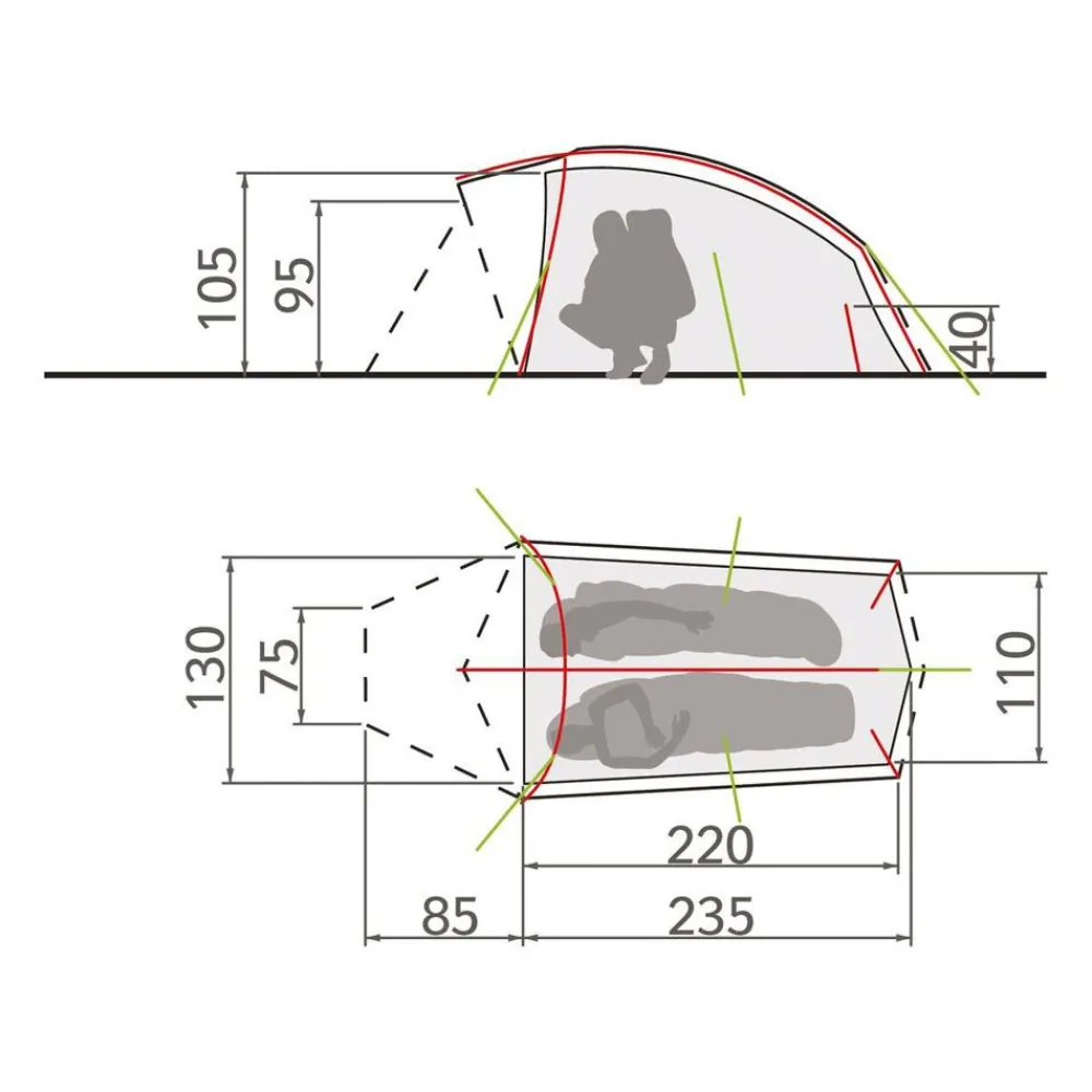 Discount Tente Taurus UL 2P Green Tente Tunnel|Tente 2 Places